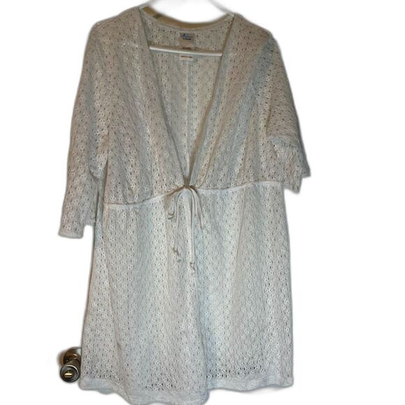 Catalina Tropicalcore Beach White Open Weave Drawstring Swimsuit Cover Up 2X - Picture 1 of 4